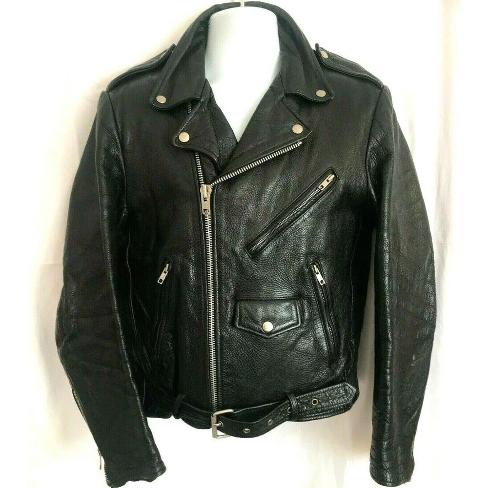 Wilsons Asymmetrical Zip Black Leather Jacket Small 38 Motorcycle Biker Punk